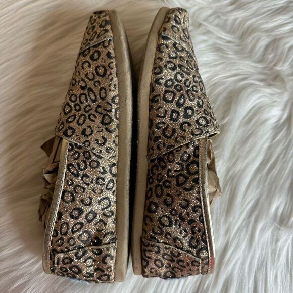 TOMS LEOPARD CHEETAH GLITTER GOLD BALLET FLAT SLIP On Shoes 4 - Picture 9 of 13